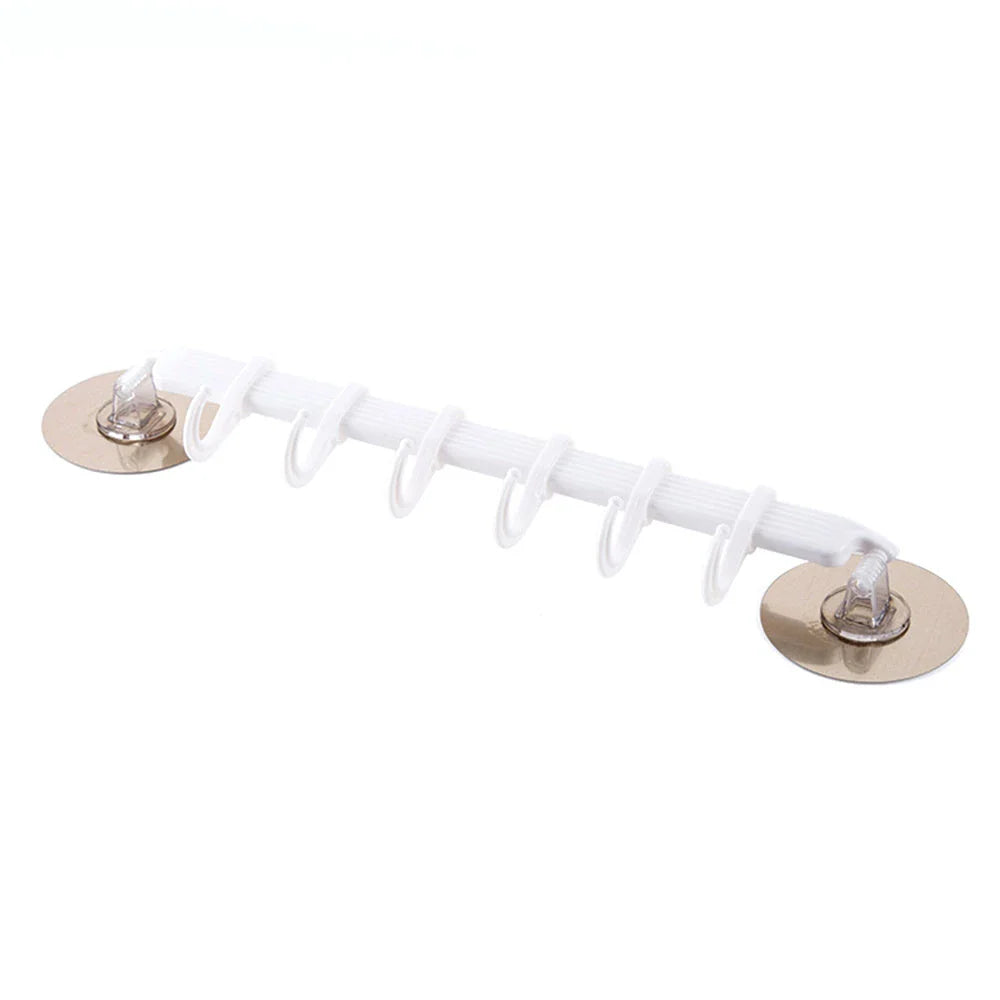 Stylish adhesive wall hooks with six rotating links for seamless, nail-free storage in the kitchen, bathroom, or any room of the Kiwi home