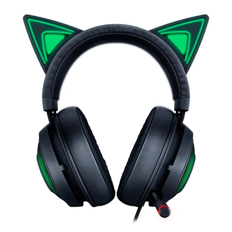 Pink glowing cat earphones wired USB headset with LED lights for kids
