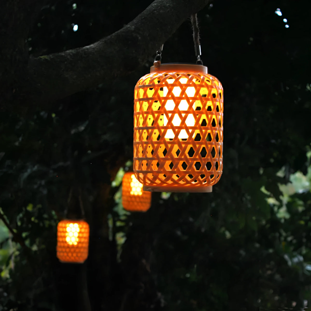 Solar imitation bamboo lantern outdoor decorative light plastic IP44 with liner