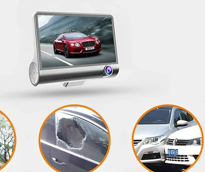 1080P dash cam with 170° front lens, 6-glass construction, and rear cable for dual recording