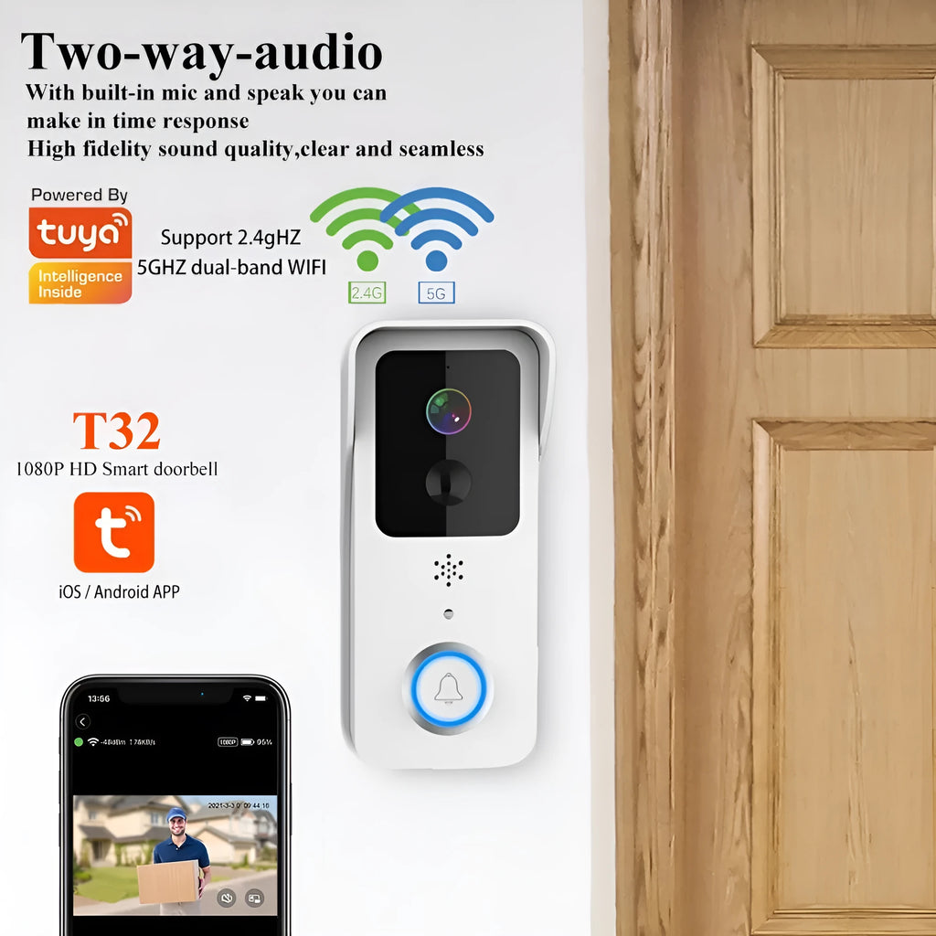 Black and white waterproof smart home visual doorbell with HD remote intercom.