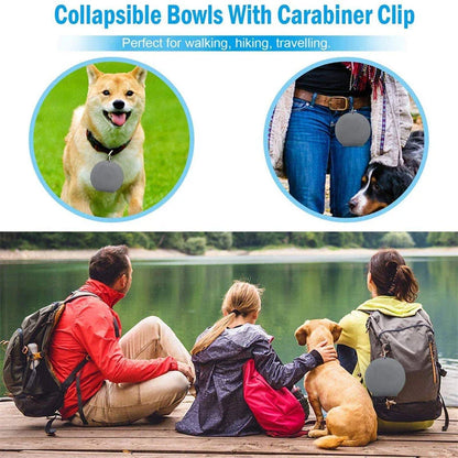 Collapsible double pet bowl with no-spill mat, perfect for travel