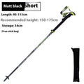 Carbon fibre folding climbing cane with tungsten steel tip shown extended and collapsed