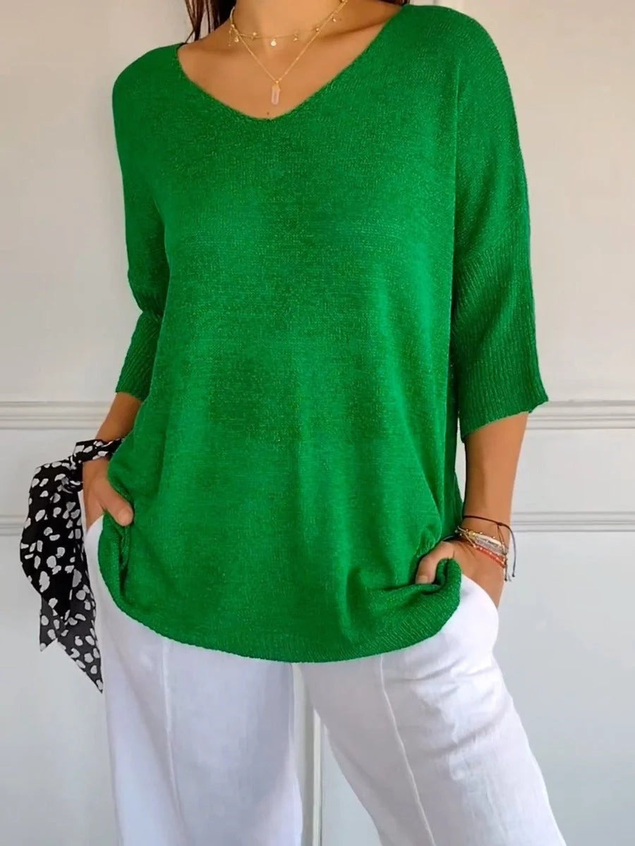 Women's Slimming V-neck Long Sleeve Sweater in various colours