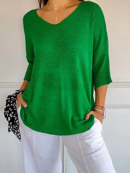 Women's Slimming V-neck Long Sleeve Sweater in various colours