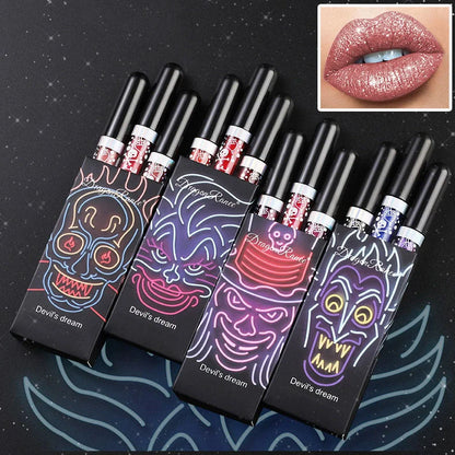 Three sets of Halloween diamond lip gloss tubes in colours A, B, C, D with 2ml each and 44mm by 16.5mm by 101mm size
