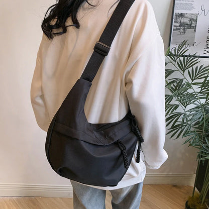 Korean underarm tote bag in durable canvas with mobile phone pocket