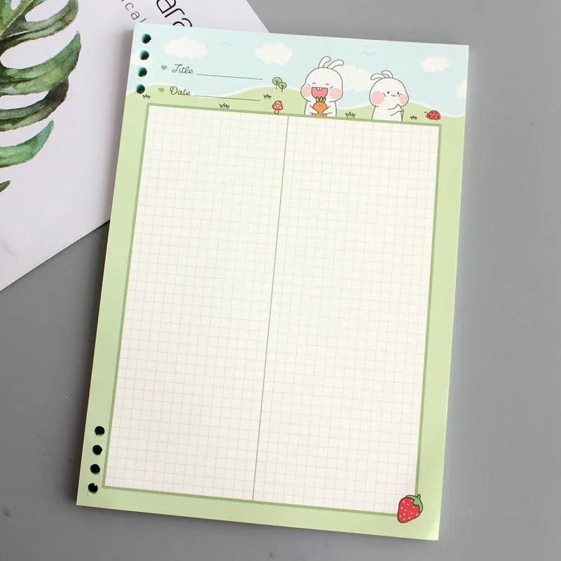 B5 cartoon coloured loose-leaf refill paper in PP plastic shell with 40 pages for 8-hole binders