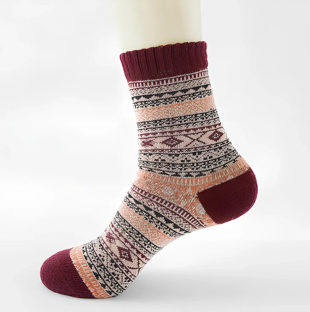 Pack of 5 thick stripe wool blend socks in various colours, featuring 15% rabbit hair for winter warmth, fitting sizes 39-42