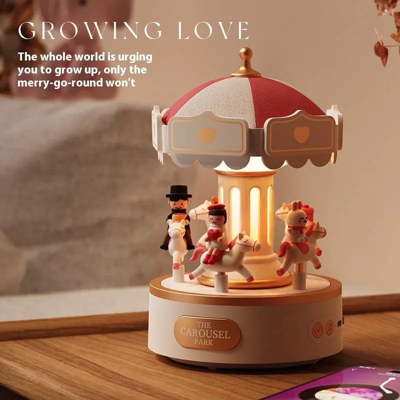 Carousel music box ambience light with USB charging, built-in battery, rotating design, and colour options Sweet Dream Girl Eternal Love Merry Christmas