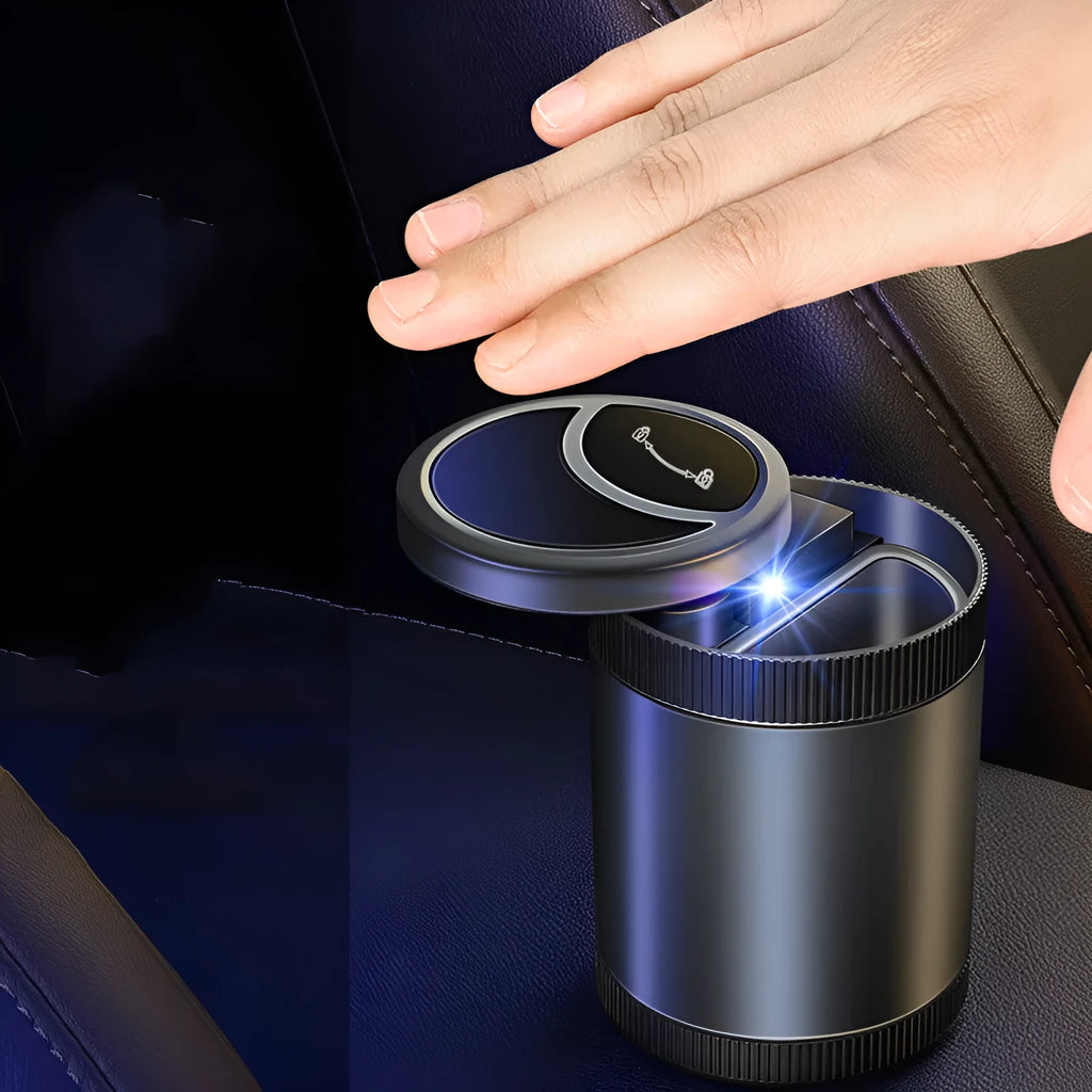 Automatic sensing ashtray with USB outlet in black, blue, grey or red for vehicle, home and office use