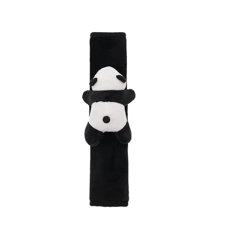 Panda plush black steering wheel cover and matching shoulder pad set for winter vehicle interiors