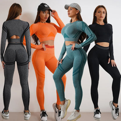 Seamless yoga pants and tops for gym and fitness in various colors
