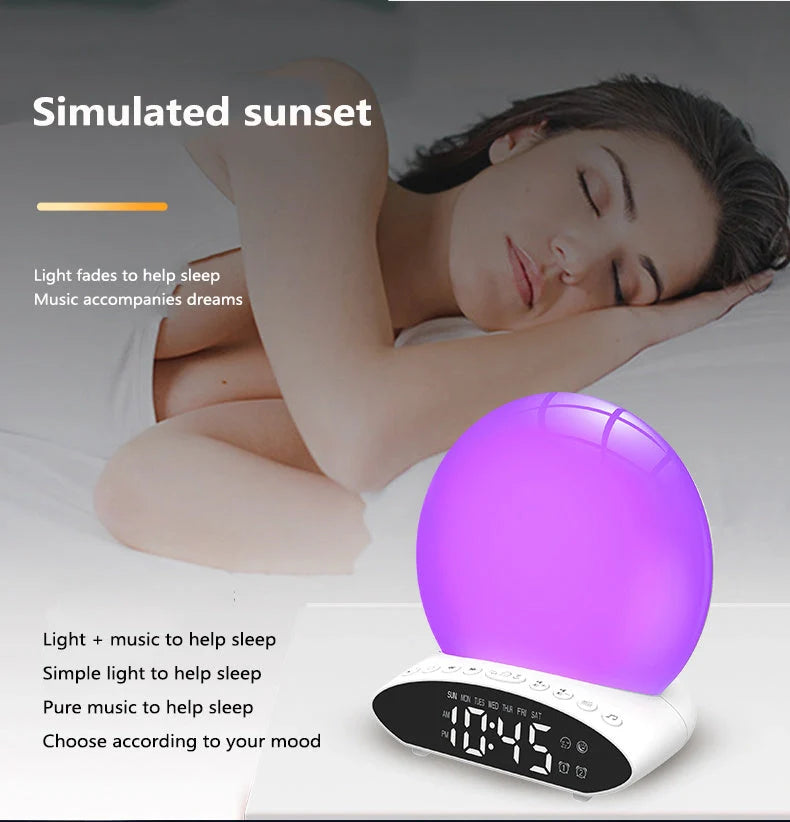 White wake-up light alarm clock with sunrise simulation and FM radio features