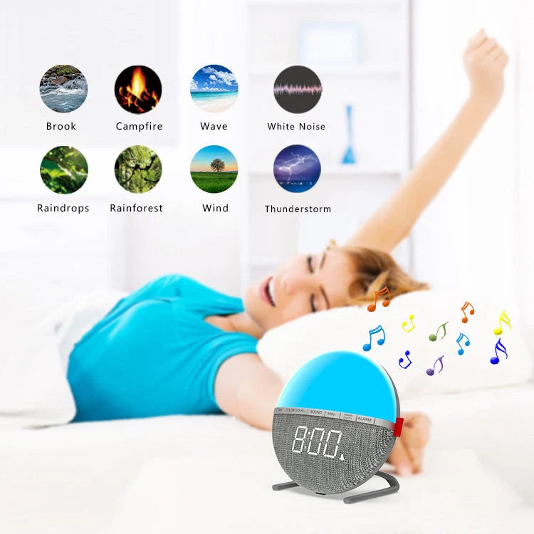 Wake-up light alarm clock with night light and sleep music functions