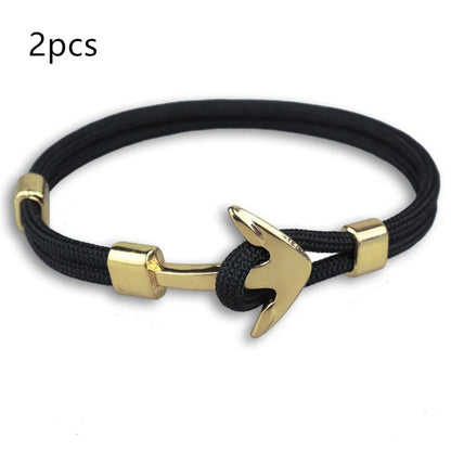 Nautical anchor bracelet with brass details and cotton rope, 21cm length