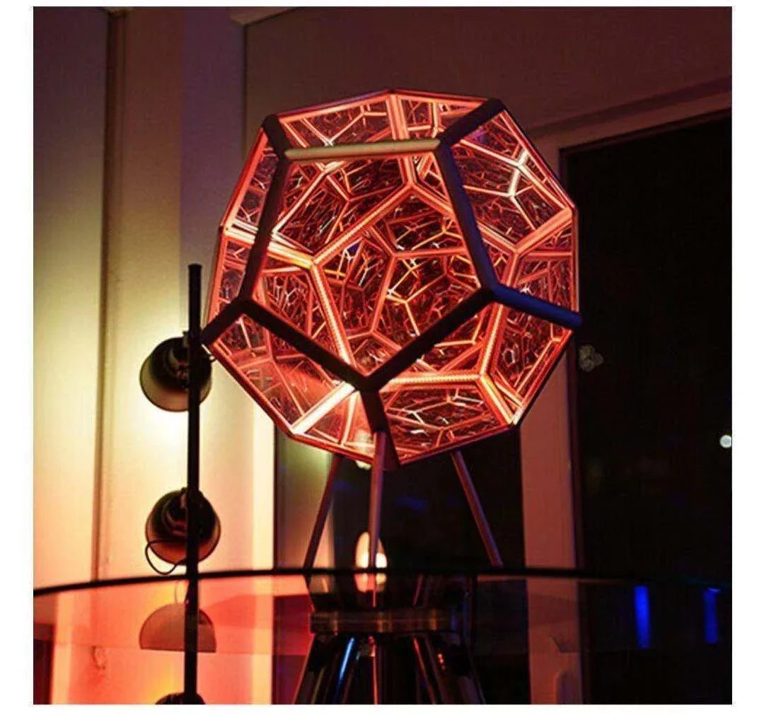 Geometric Dodecahedron Lamp with vibrant, colour-changing lighting capabilities