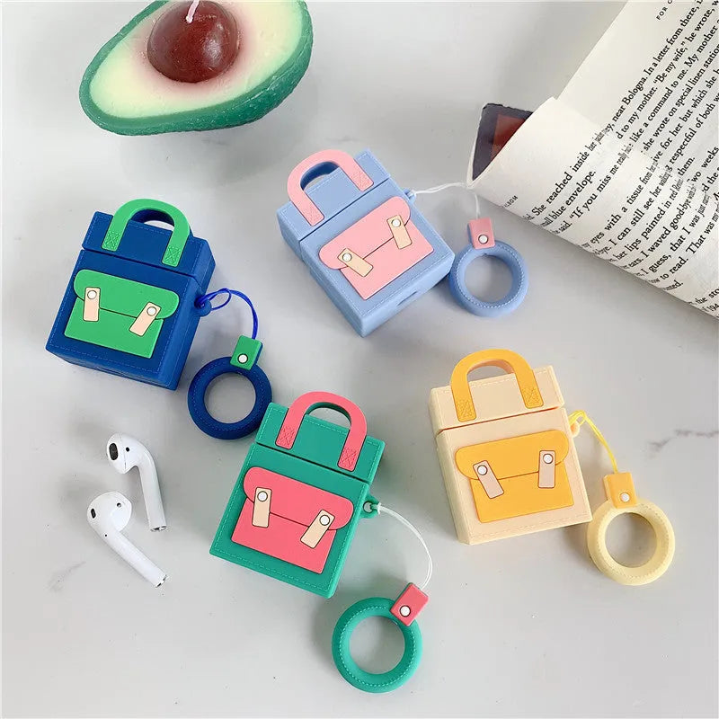 Silicone earphone protective sleeve in dark blue for AirPods 1 and 2 case with hanging ring