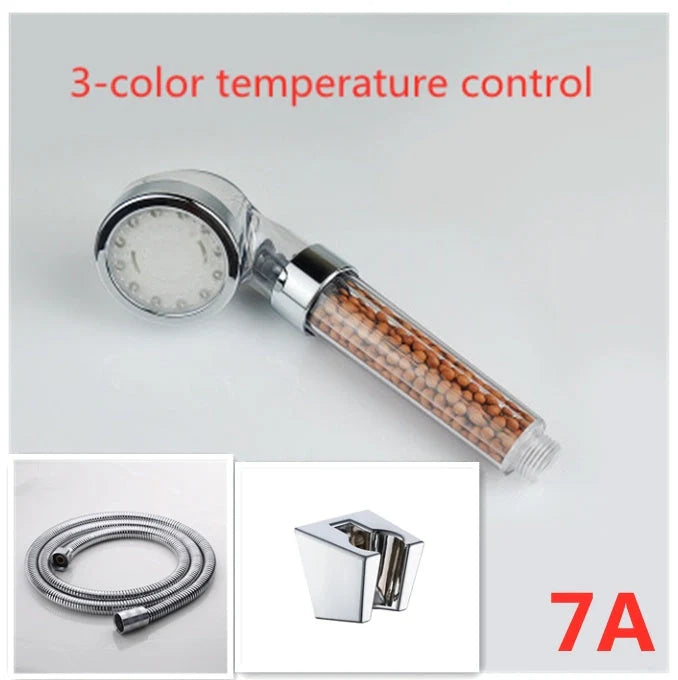 Colour-changing LED shower head with temperature sensor and high-pressure design