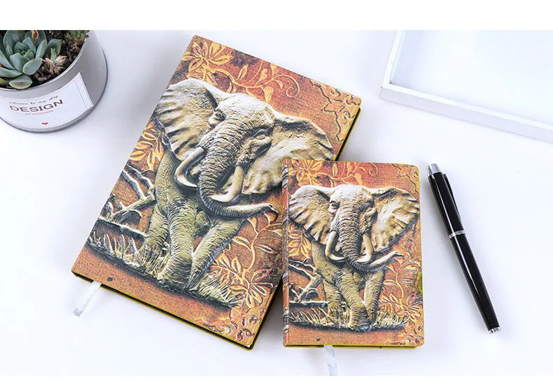 European-style embossed PU hardcover notebook with beige paper pages, 13.5x20.5cm, brushed bronze accents