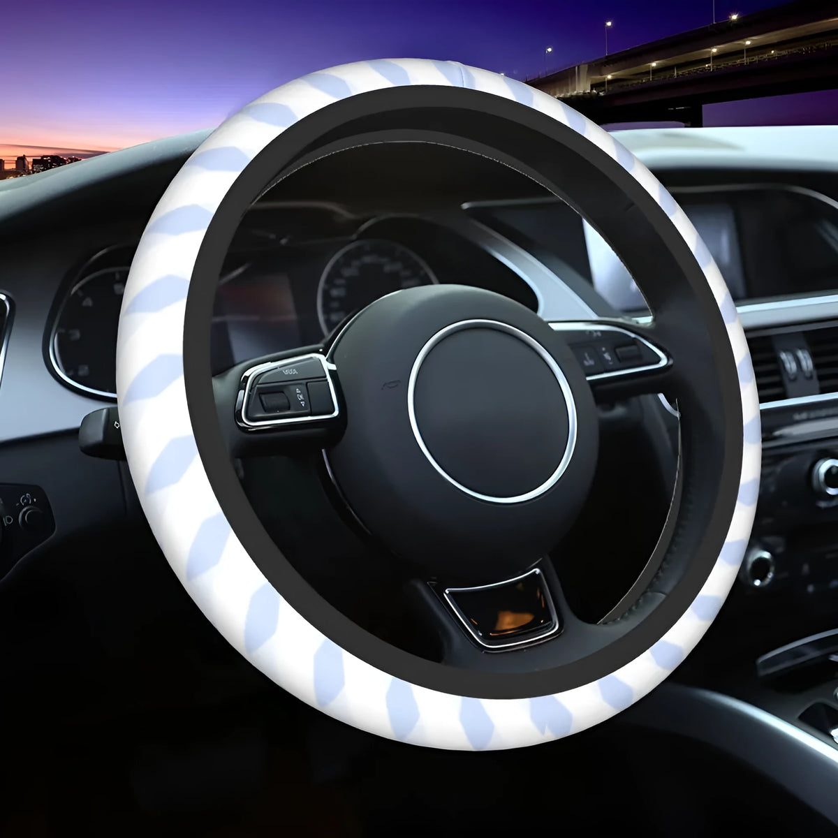 Black neoprene elastic steering wheel cover with European American classical eagle DTG print for cars SUVs trucks