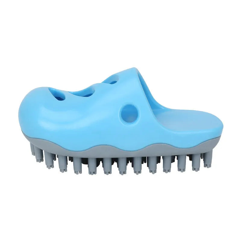 Dog bath massage brush in blue colour with TPR material and pointed toe design for pet grooming