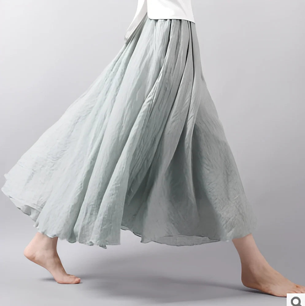 Women's cotton-linen blend A-line summer skirt with big pendulum design in various colours