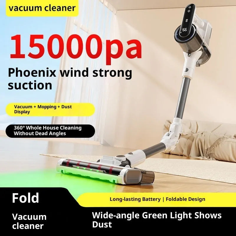 Light grey household wireless handheld folding tube vacuum cleaner with straight tube option and USB charging cable