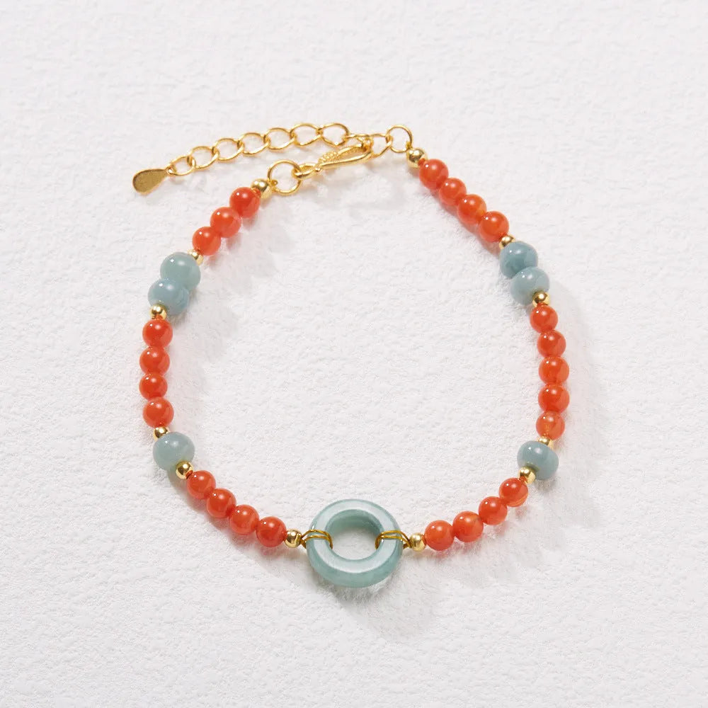 Natural South Red Agate bracelet with adjustable clasp and geometric bead design