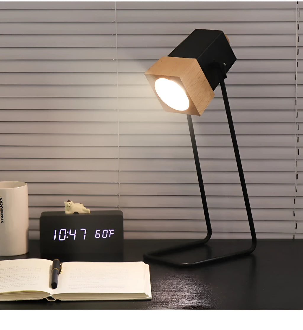 Anti-myopia charging desk lamp with LED light, rubber wood and iron art construction