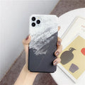 Marbled geometric pattern on a black PC phone case for iPhone.