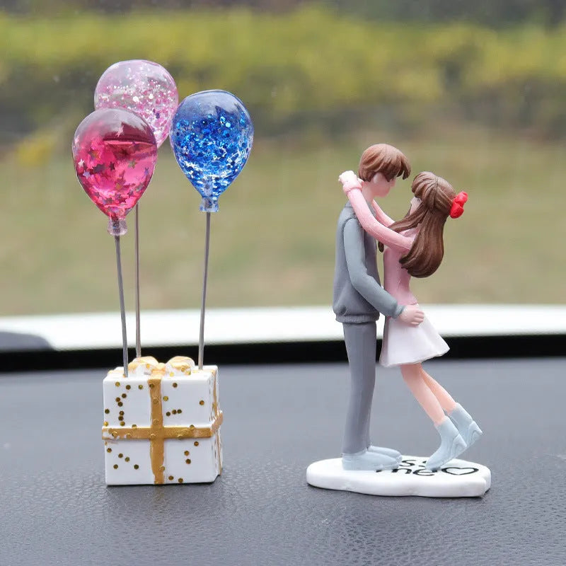 Resin cute couple car dashboard ornament in Blue A Pair Lovers Sweet design on a car dashboard
