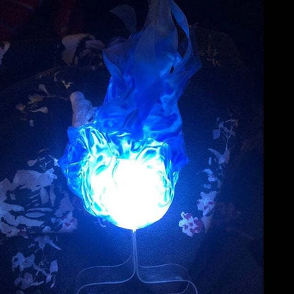 LED luminous floating fireball flame ornaments for Halloween decoration in blue, green, grey, and red.
