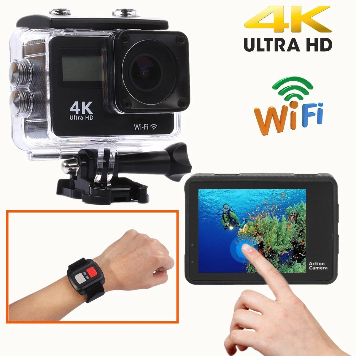 Underwater diving camera with 8MP resolution and 30m waterproof capability