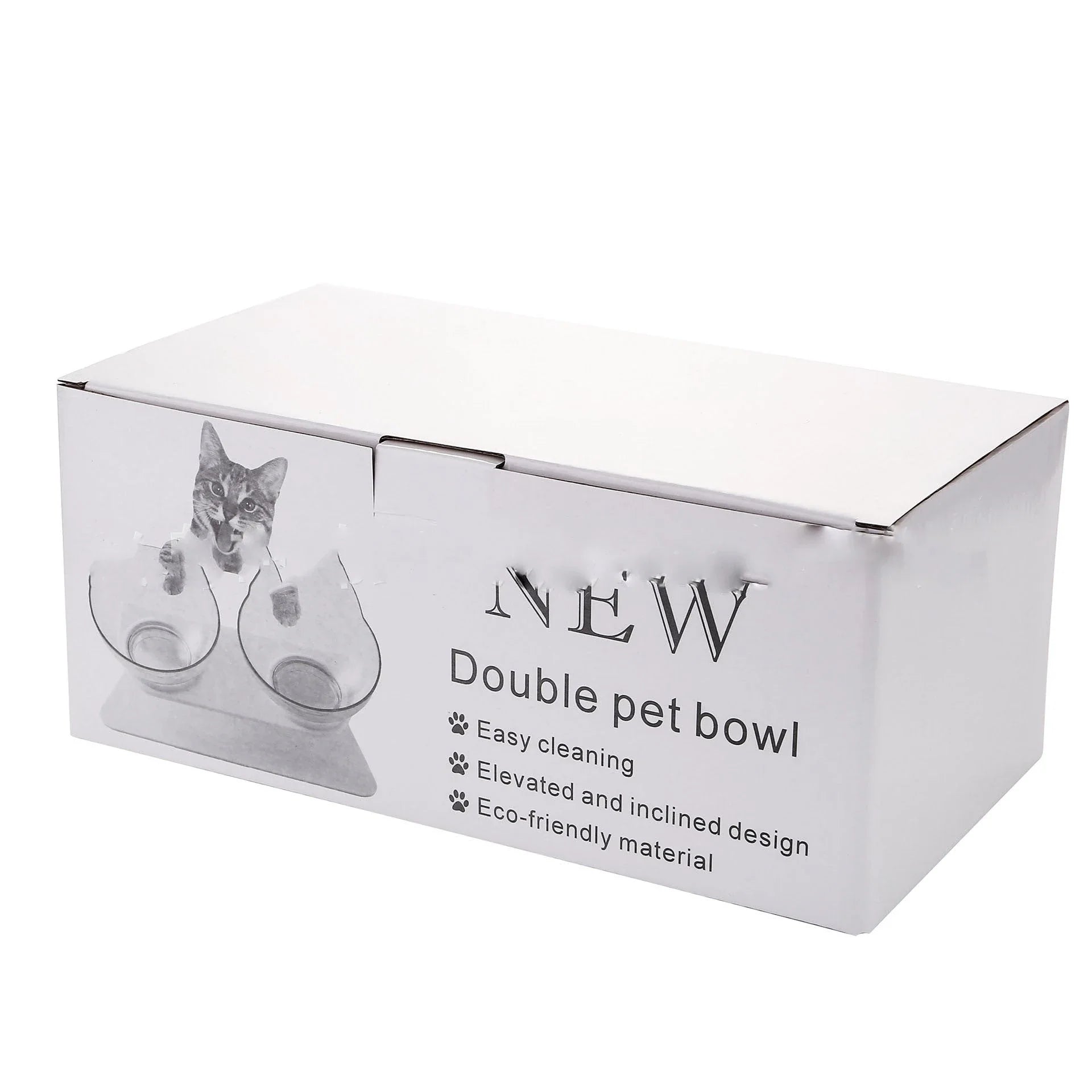 Elevated pet bowls with 15-degree tilted design to support pet's neck and reduce strain