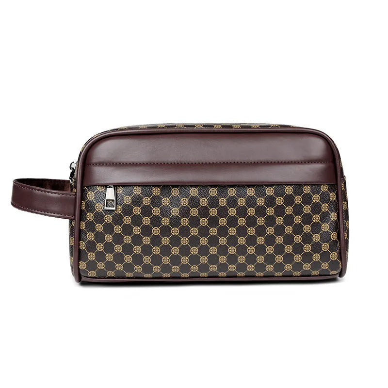 Men's vintage plaid printed PVC ultra-light waterproof crossbody handbag in Black Peach Heart colour