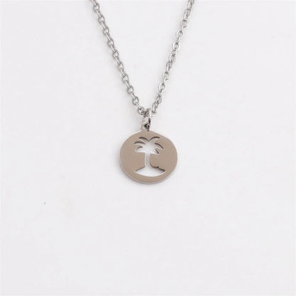 Handcrafted titanium steel hollow coconut tree pendant necklace for men in gold and grey