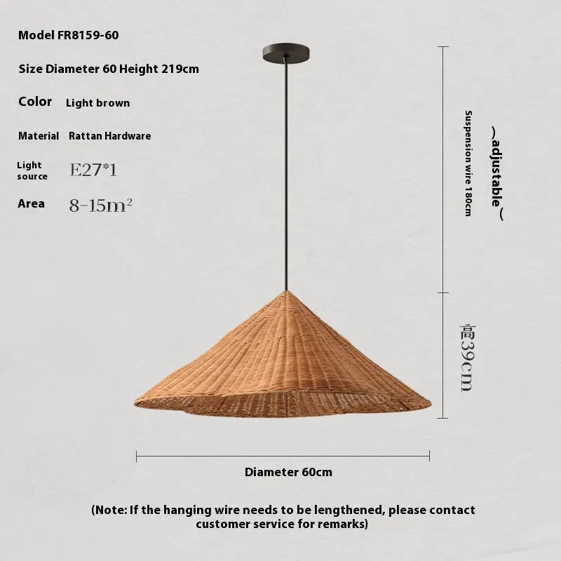 Silent Style rattan woven ceiling lamp in natural colour, shown in a zen-inspired room setting.