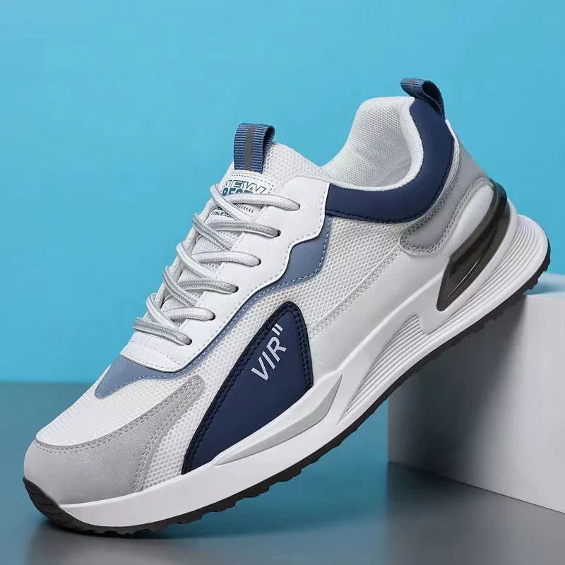 Men's fashionable color-blocked mesh sneakers with breathable design and comfortable features