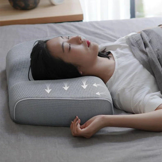 Adjustable memory foam massage pillow with contoured design for neck pain relief and customizable comfort