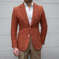 Thin breathable 100% linen casual suit jacket with double-breasted front in White Sky Blue Caramel