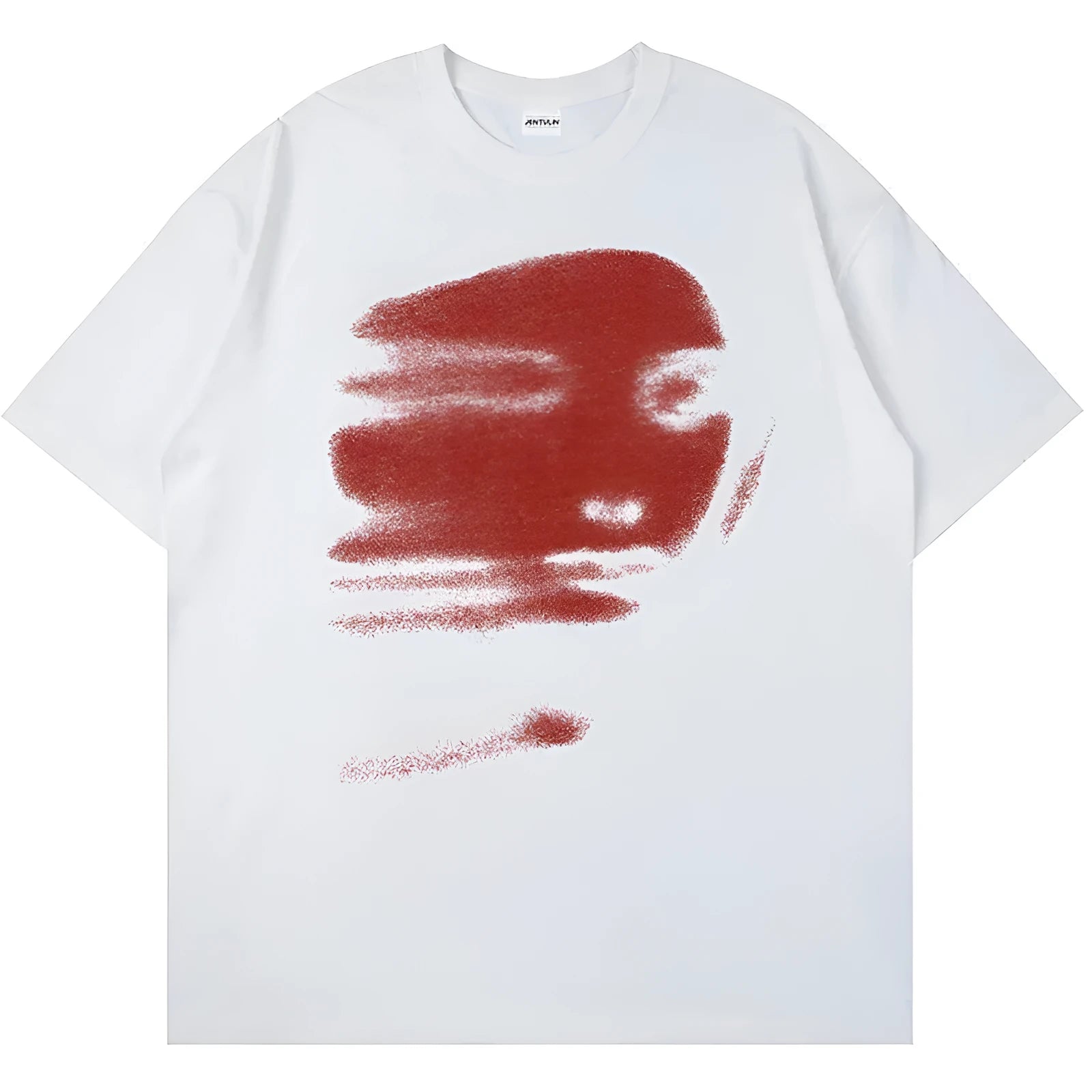 White loose fit cotton t-shirt with short sleeves and a round neck on a hanger.
