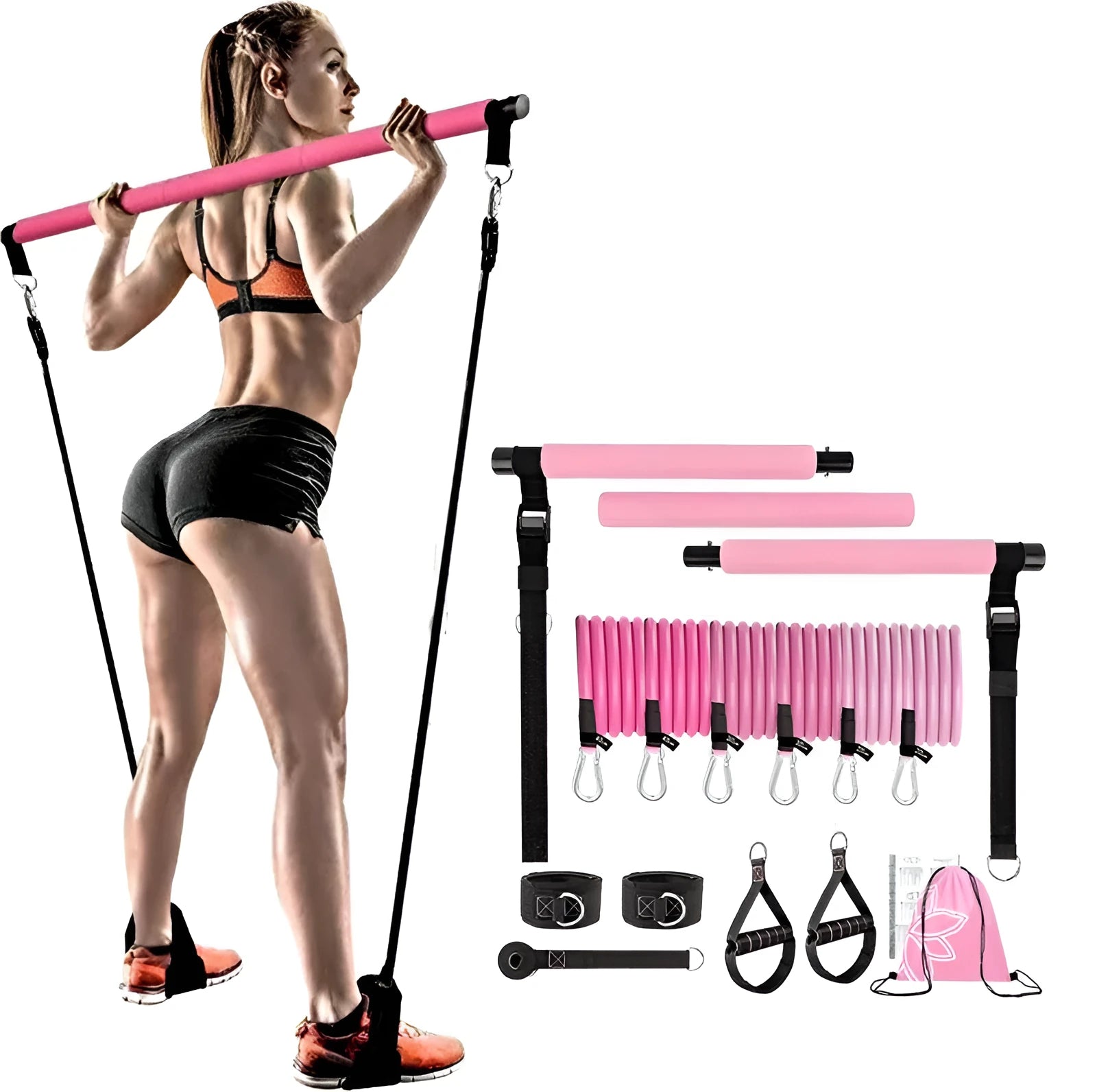 11-piece women's TPE resistance band fitness set with multiple colour and resistance options