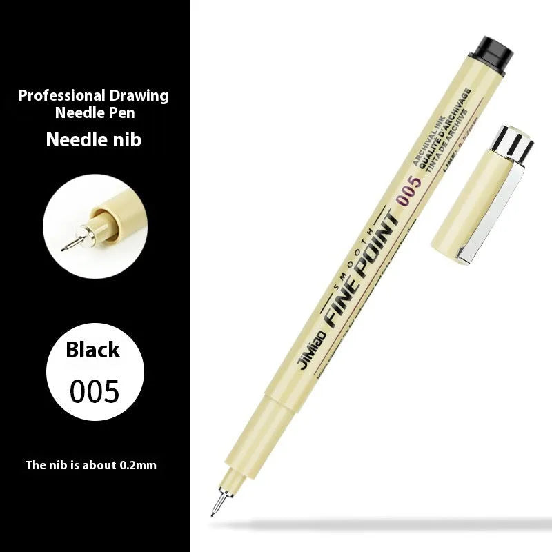 Waterproof needle drawing pen with cartoon syringe design and black ink for sketching artwork