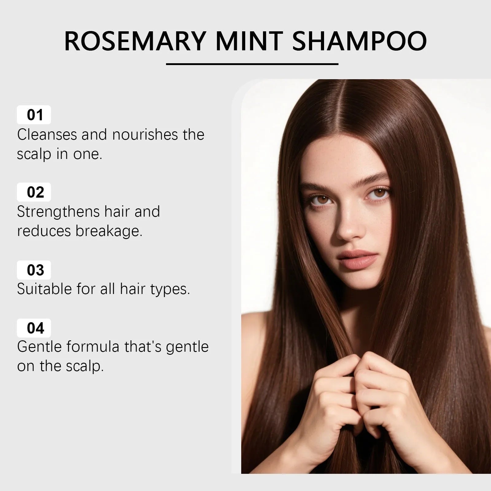 Rosemary mint shampoo 100ml bottle with green leaves and mint on white background