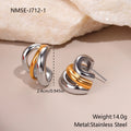 Stainless steel geometric earrings with 18K electroplating, gold and silver colour matching, round ring line design for women