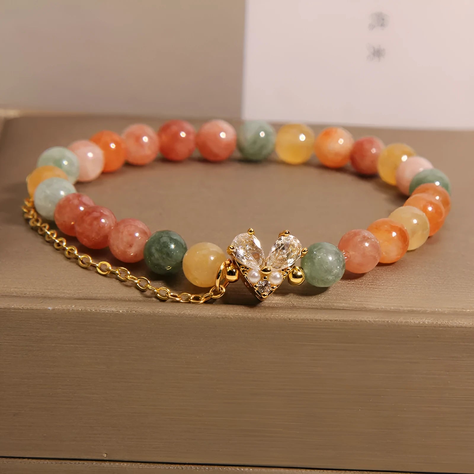 Women's Fu Lu Shou crystal bracelet with a V-shaped zircon stone in a cartoon style design.
