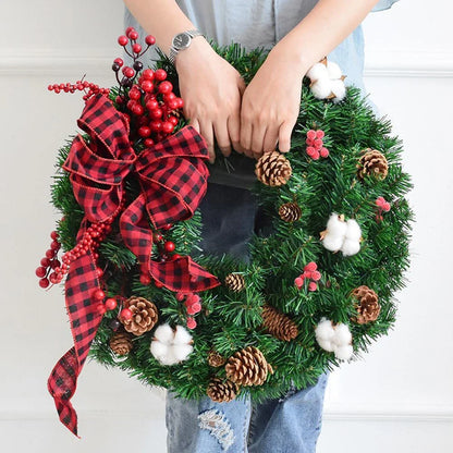 Pine artificial Christmas wreath with wood frame for home and mall decoration