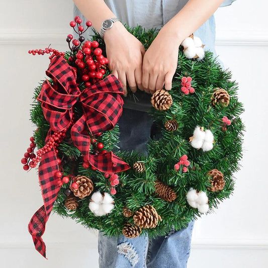 Pine artificial Christmas wreath with wood frame for home and mall decoration