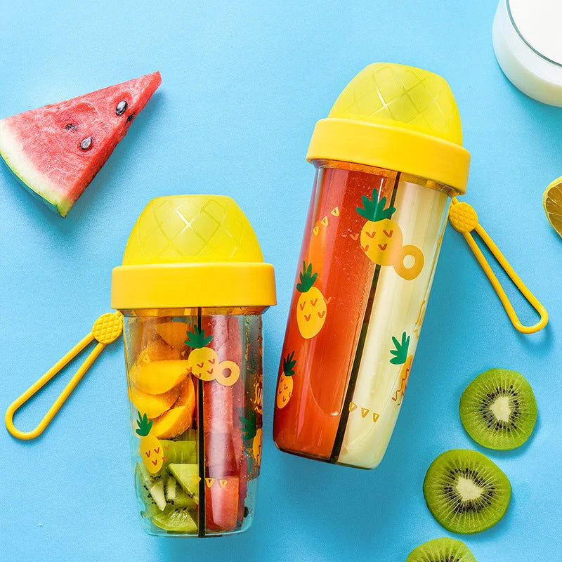 Double straw water cup with leak-proof design and cartoon patterns